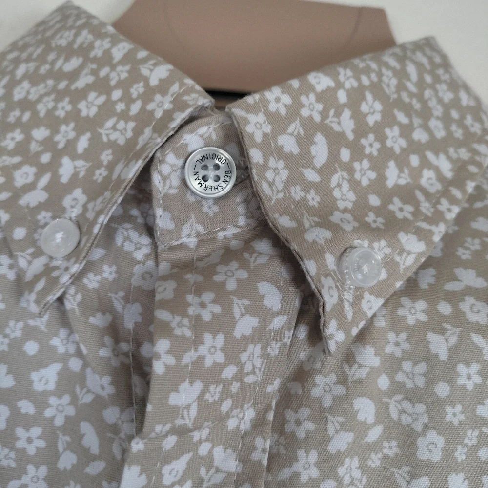 NWT Ben Sherman Men’s Small Short‎ Sleeve Floral Shirt White/Spice Stretch Slim